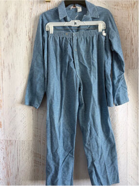 Vintage Boys Montgomery Ward Pajama Set L Blue Checkered Print